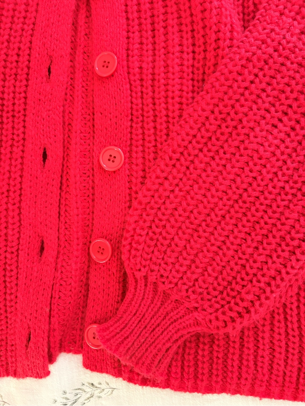 Red Chunky Knit Button-Up Women's Sweater - Picture 4 of 4